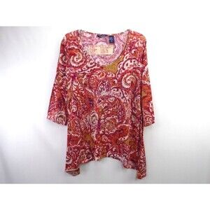 Life Style Women top Shirt Blouse Scoop neck 3/4 sleeve Plus size 1X Paisely